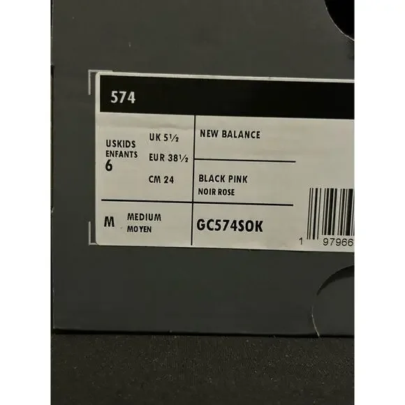 New Balance 574 Black Pink / Size 6Y (7.5W) / Brand New - Picture 8 of 9